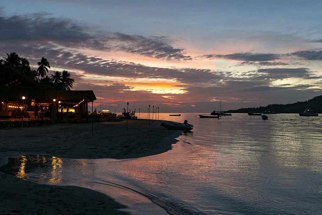 Sea view at sunset over Fiji